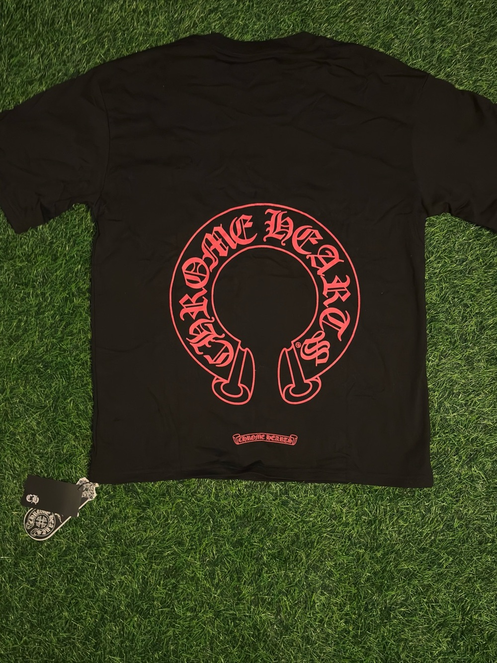 Chrome Hearts Black Tee with Red Horseshoe Logo